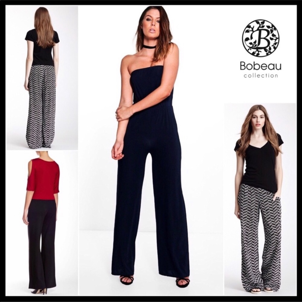 BLACK WIDE LEG KNIT PALAZZO PANTS A3C - Picture 2 of 8